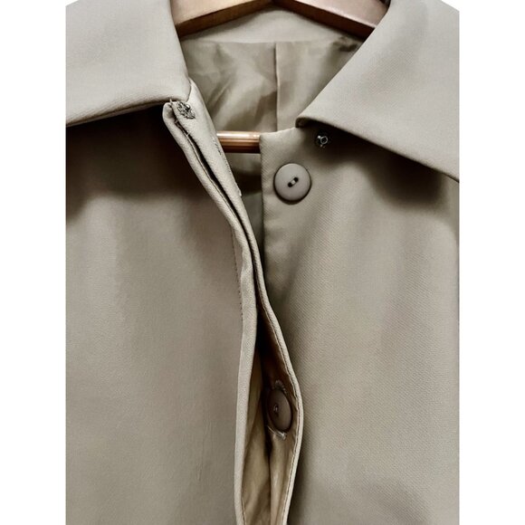 Womens Beige Belted Jacket With Snap Button Closure & Collared Neckline Size M - Picture 5 of 7